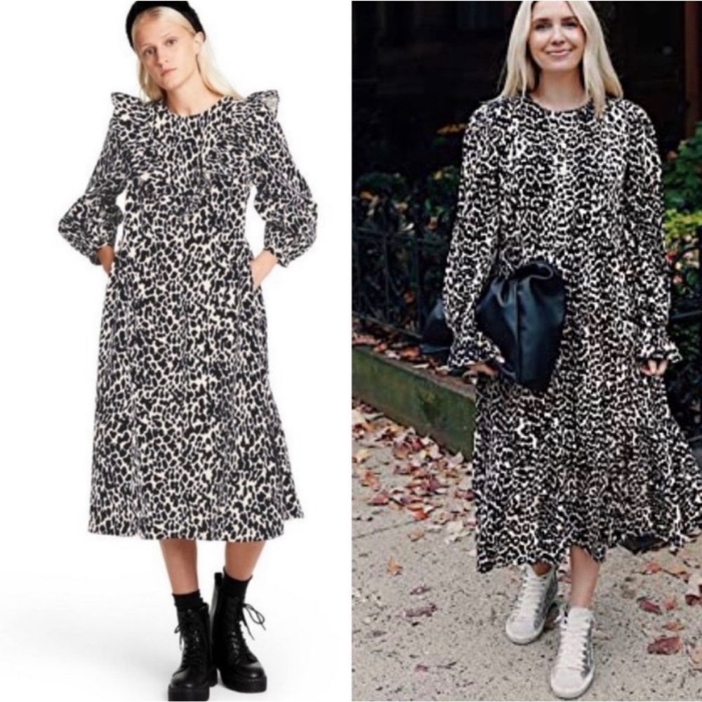 Sandy Liang x Target Black and White Leopard Print Oversized Midi Dress sz S